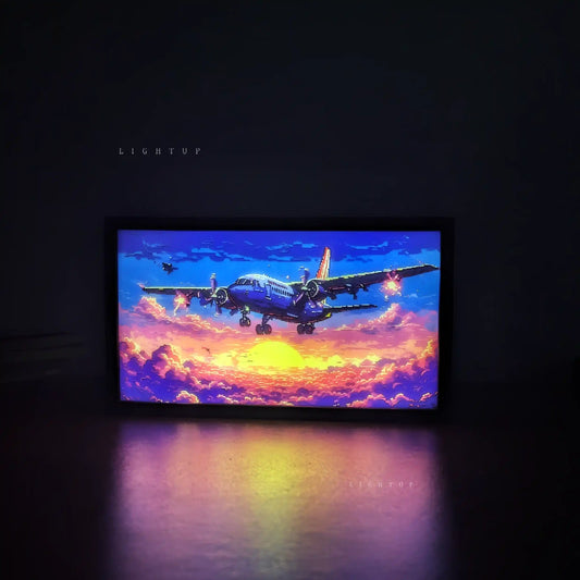 Pixelated Sunset Flight Transformation Lightbox | Scenario